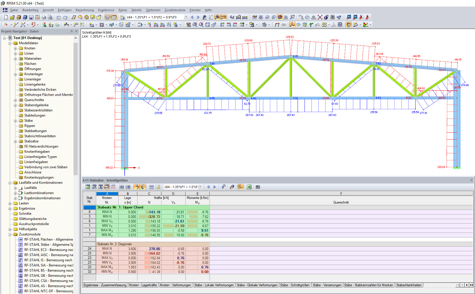 上弦和斜撑杆的内力
