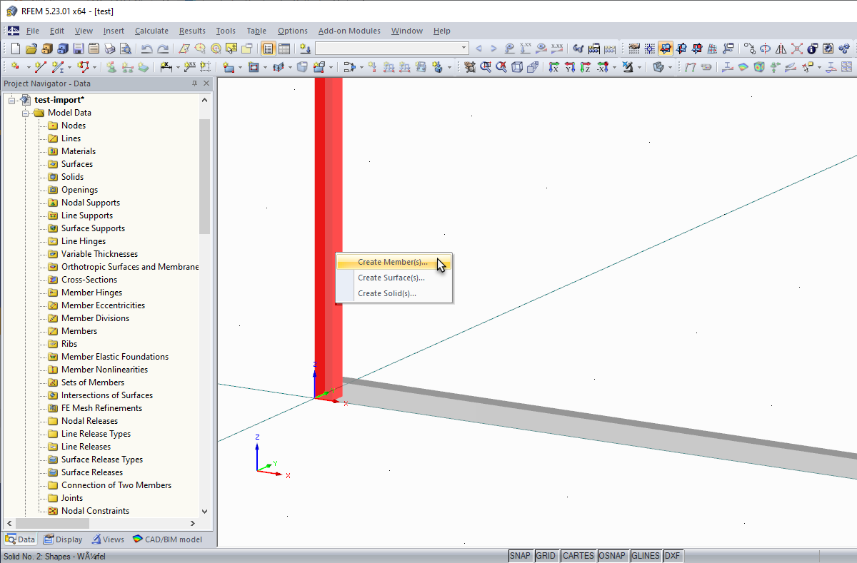 将导入的单元转换为杆件，面或实体