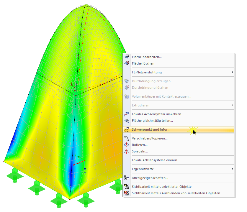 所选面的右键菜单，包含“重心和信息”选项