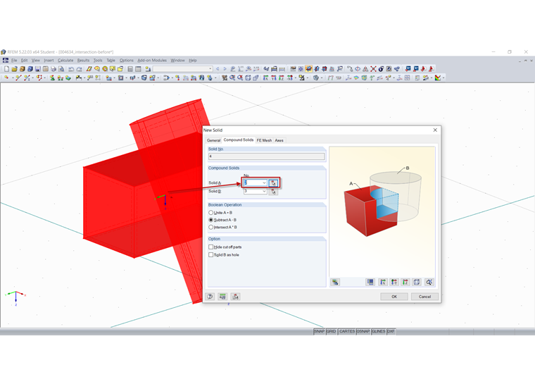 从长方体中减去圆柱体创建新的实体