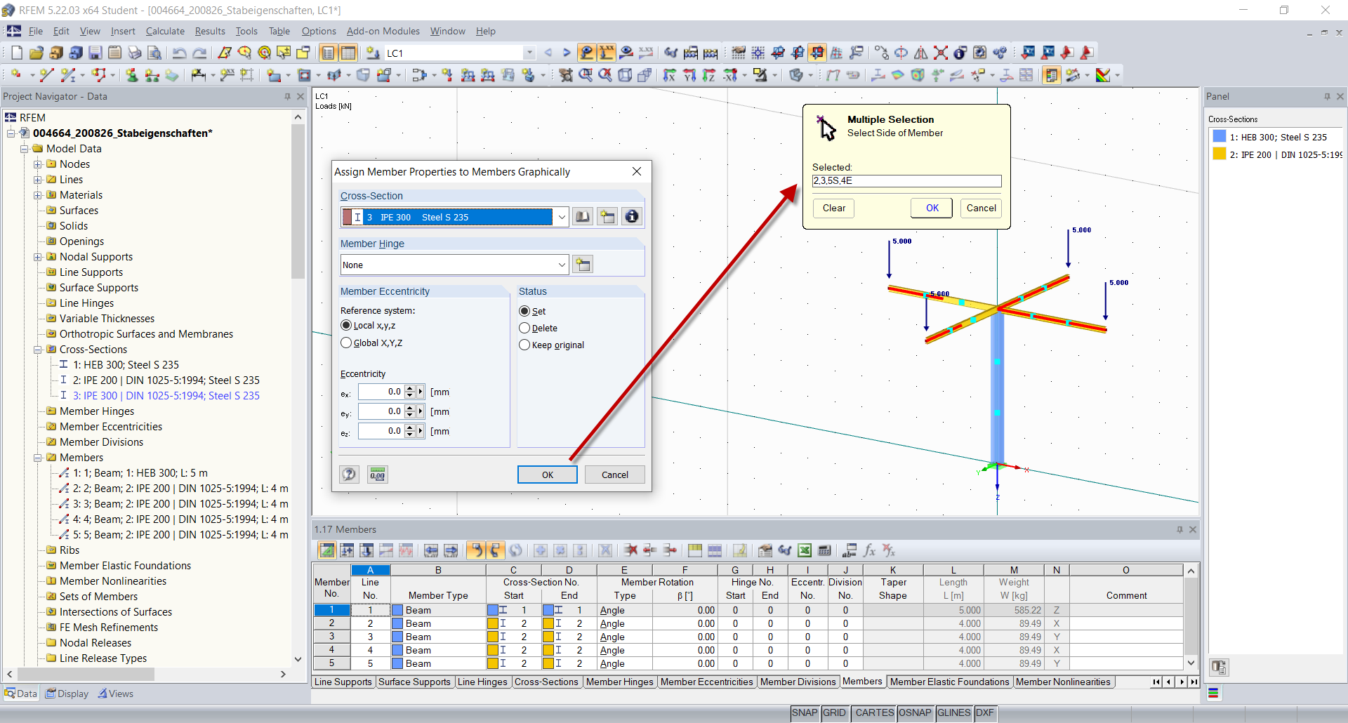 设置杆件属性（显示第三个点）