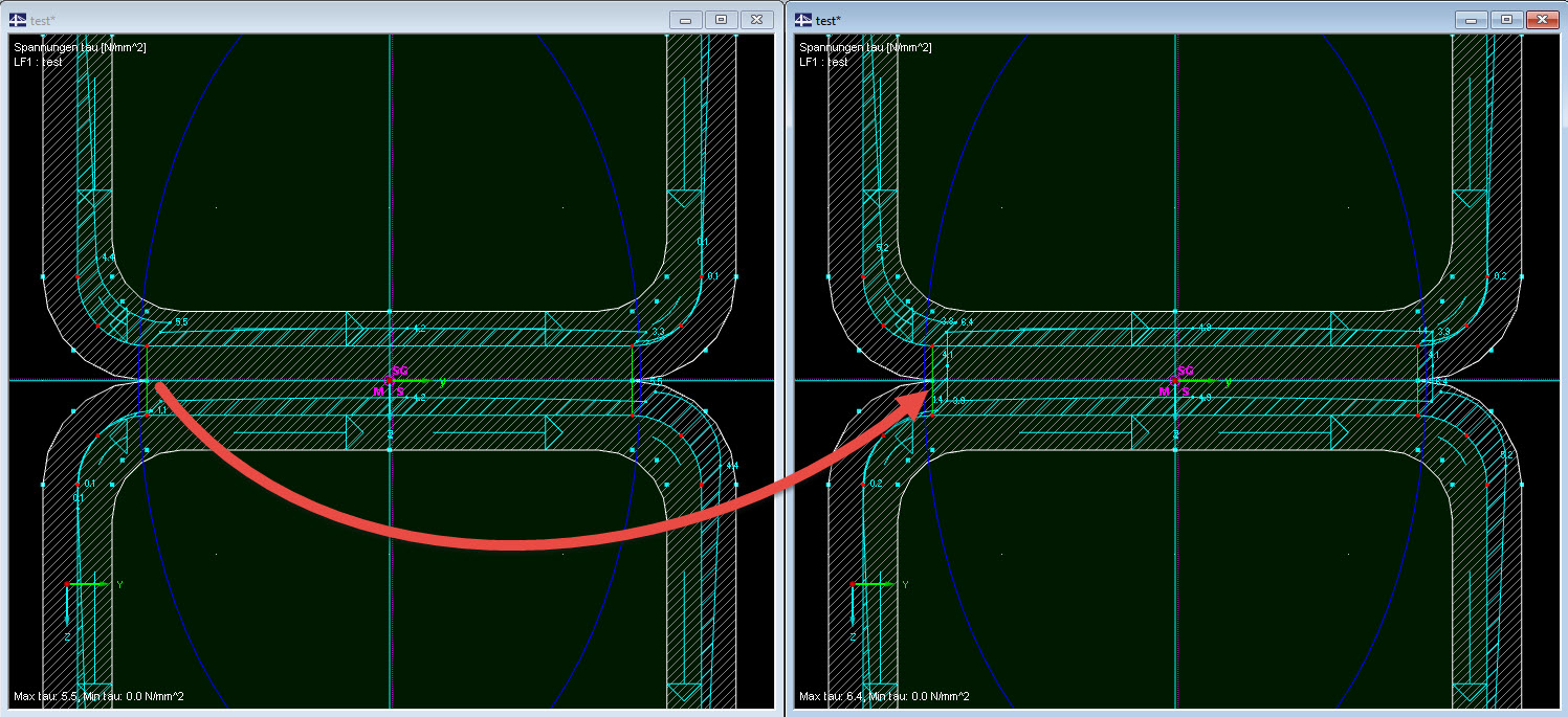 显示零单元上的剪应力