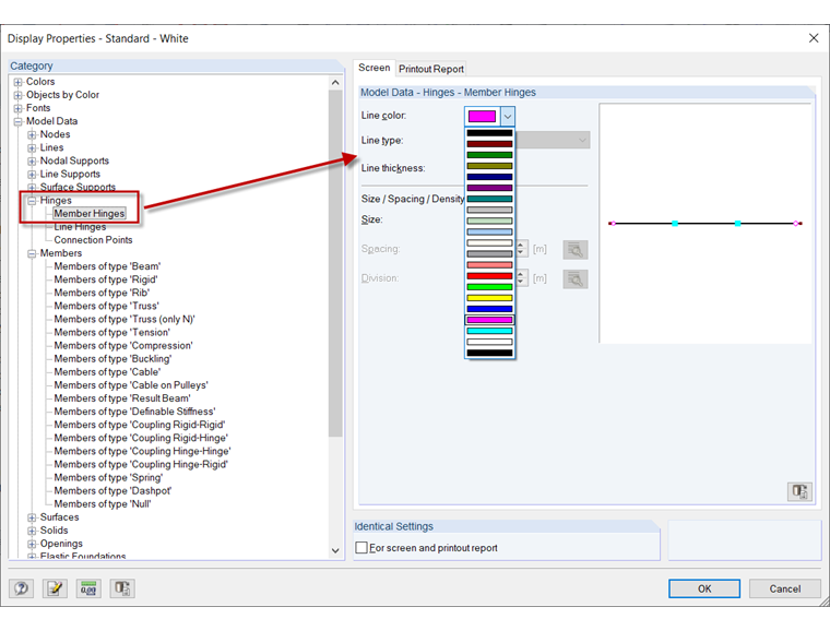 显示杆端铰的属性