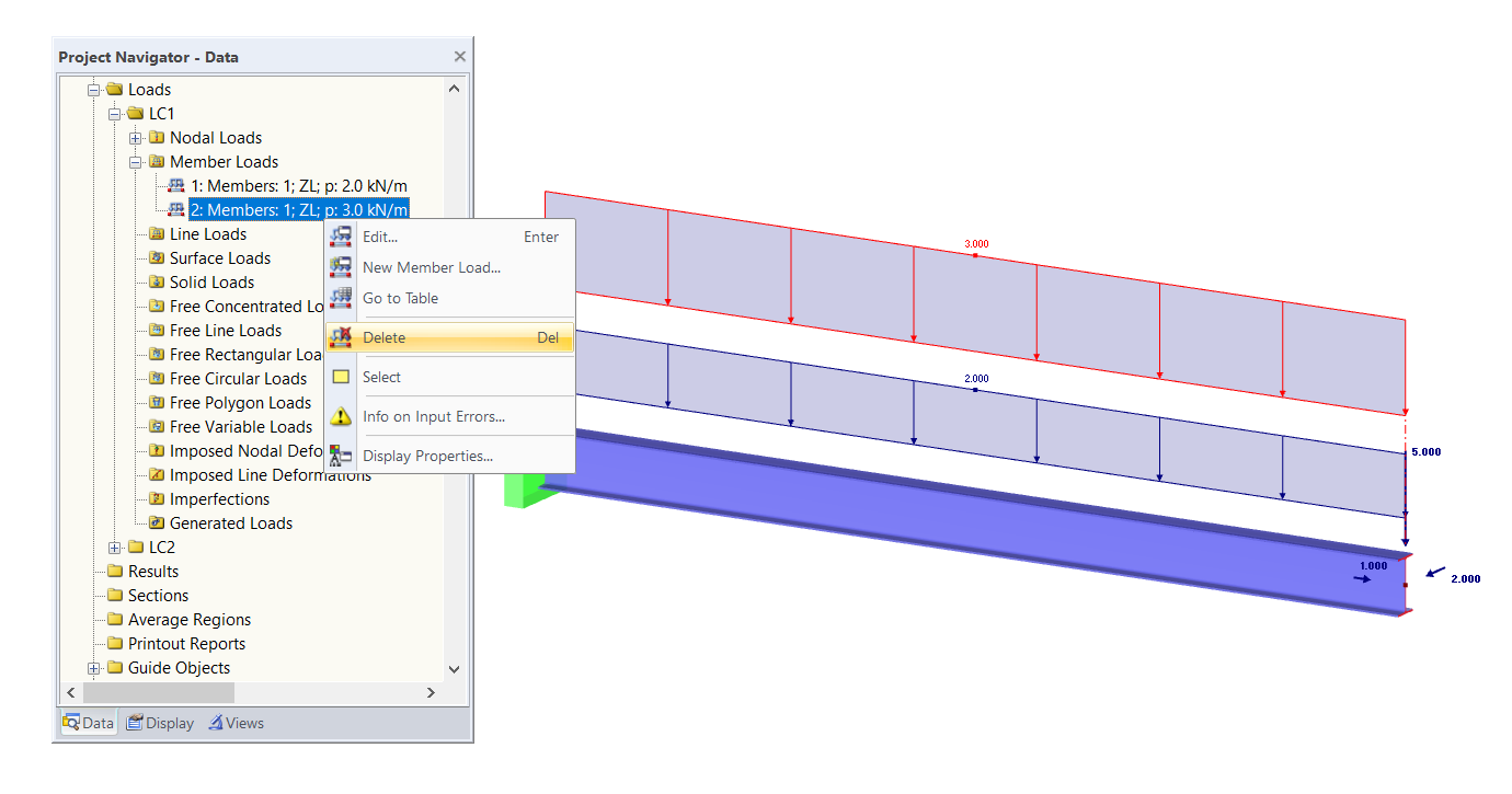 在数据导航器中删除荷载