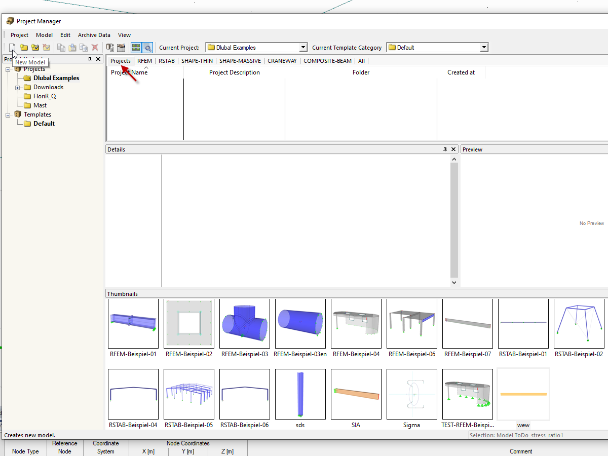 没有功能的“新建模型”按钮