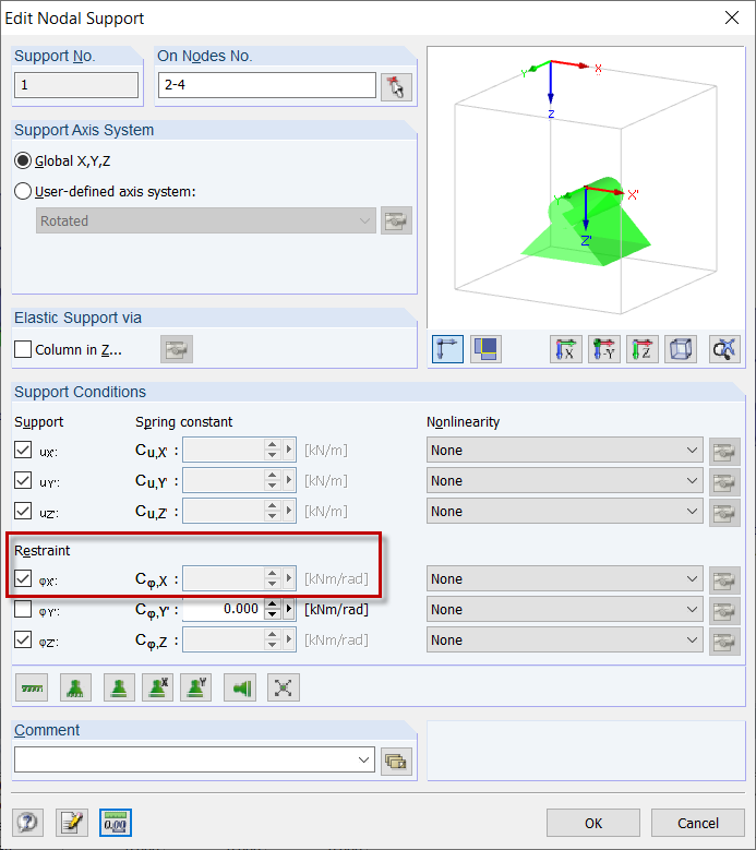 节点支座: 扭转约束