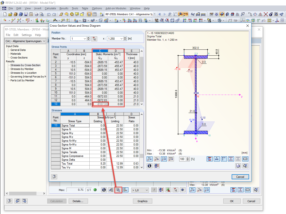 在RF-/STEEL中的静态弯矩