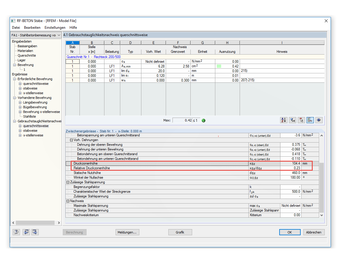 RF-CONCRETE杆件中混凝土受压区深度