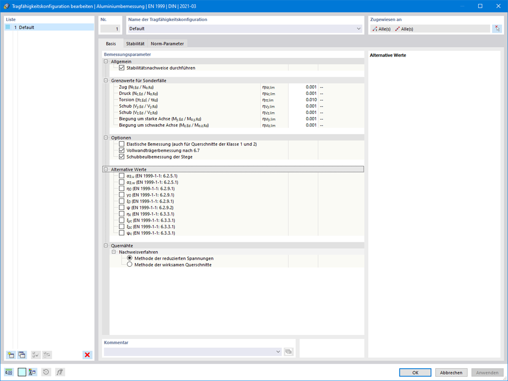 铝配置表显示了结构应用的各种承载力参数。