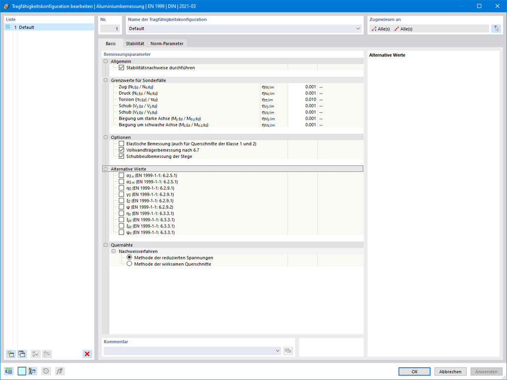 铝配置表显示了结构应用的各种承载力参数。