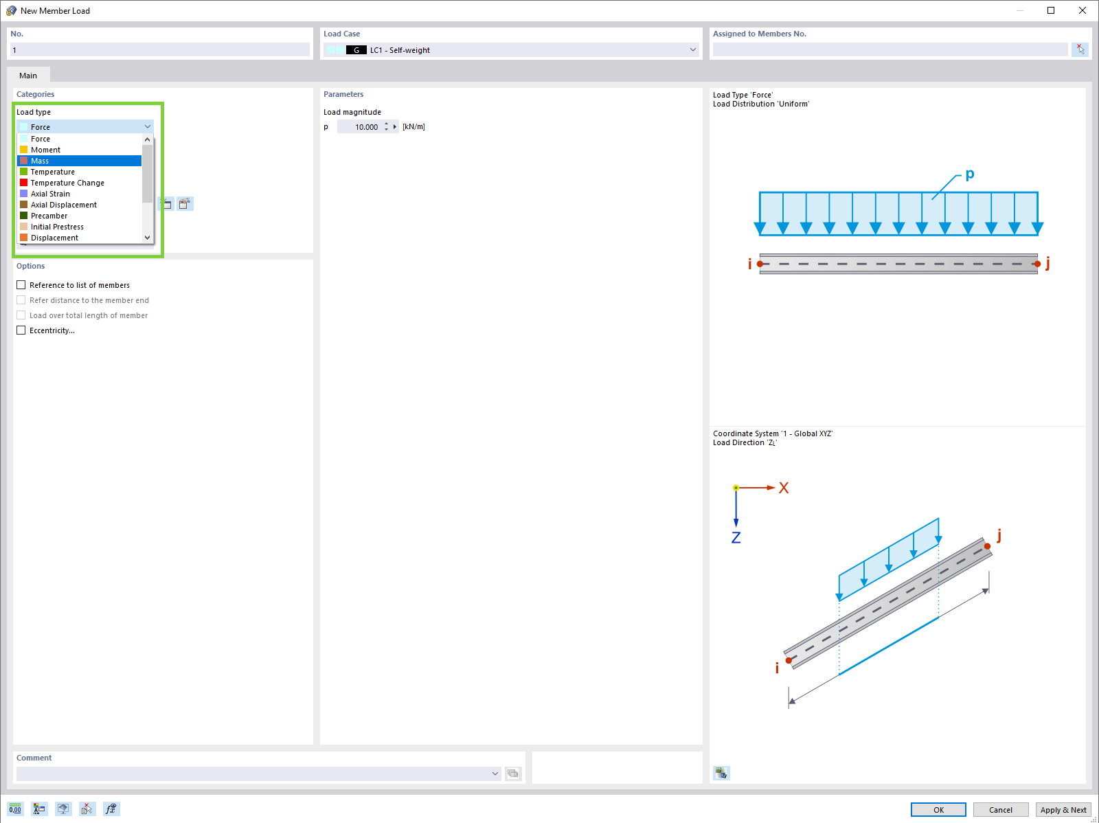 荷载目录中“质量荷载”的荷载类型