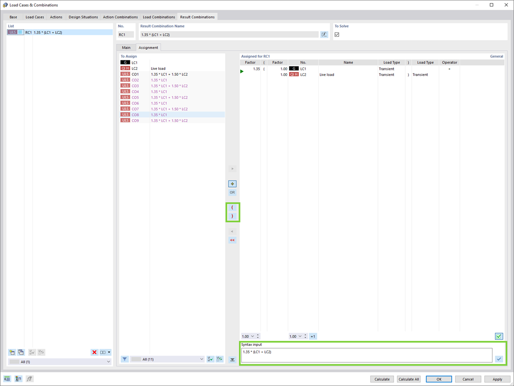 使用括号术语的结果组合