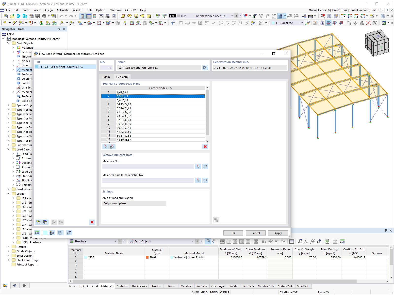 由面荷载确定杆件荷载的通用荷载向导