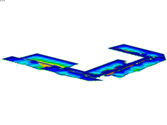 Animation de la déformation globale d'un étage de plancher en bois de l'hôtel dans RFEM