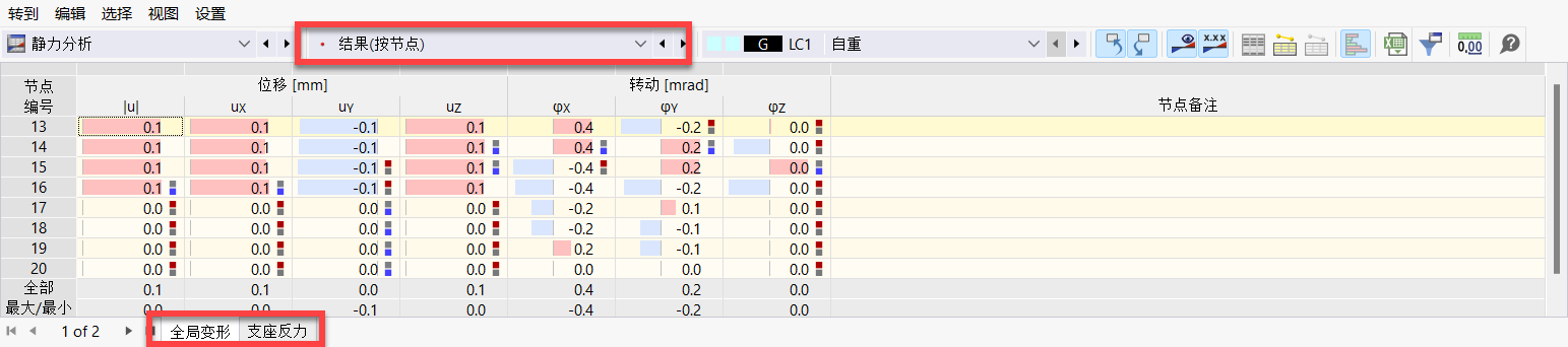在表格中查看节点的计算结果