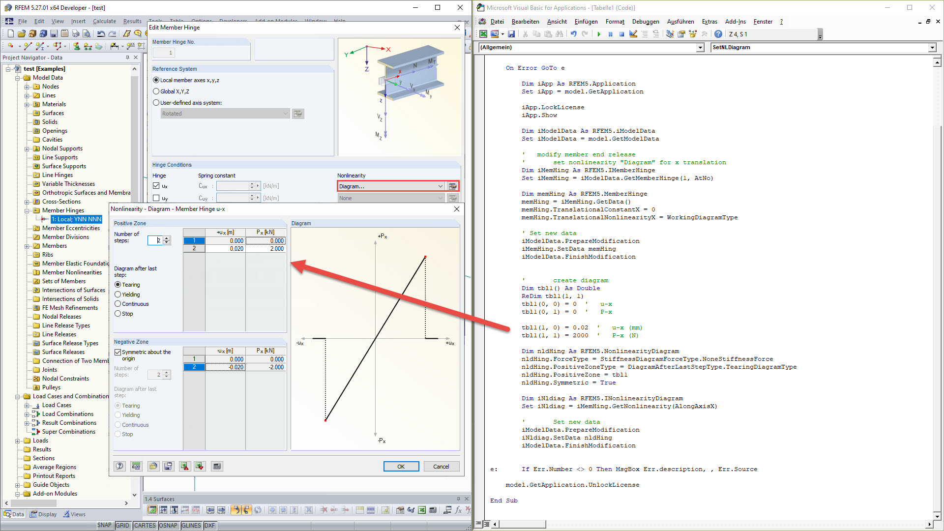 常见问题解答 005138 | Wie kann man mithilfe der COM-Schnittstelle ein Stabendgelenk mit "Diagramm" anlegen?