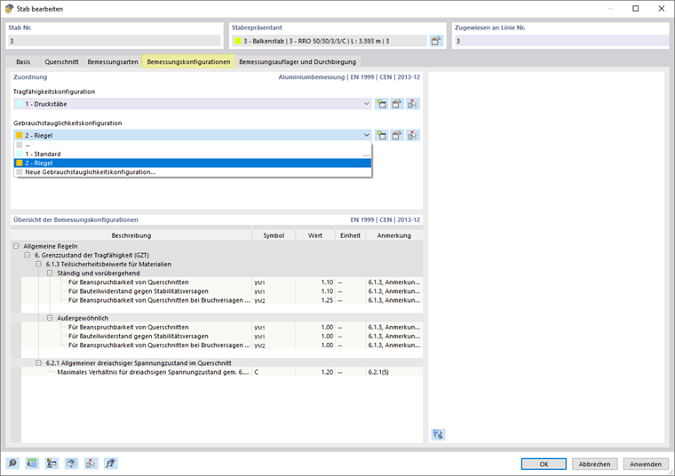 在杆件对话框“设计配置”选项卡中分配配置类型