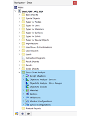 数据导航器中的“应力-应变分析”类别