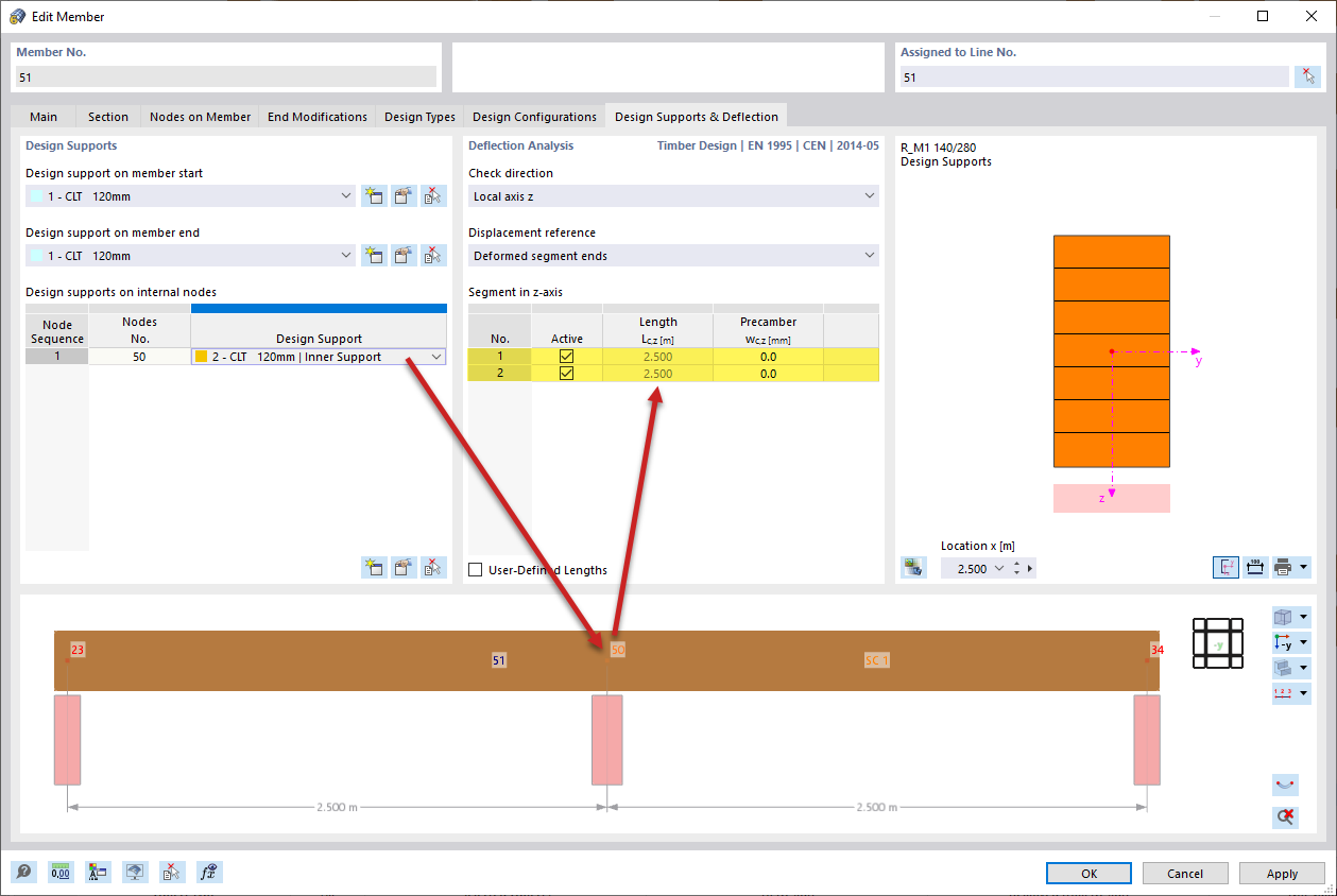 定义变形分析段 | 在中间节点处设置设计支座