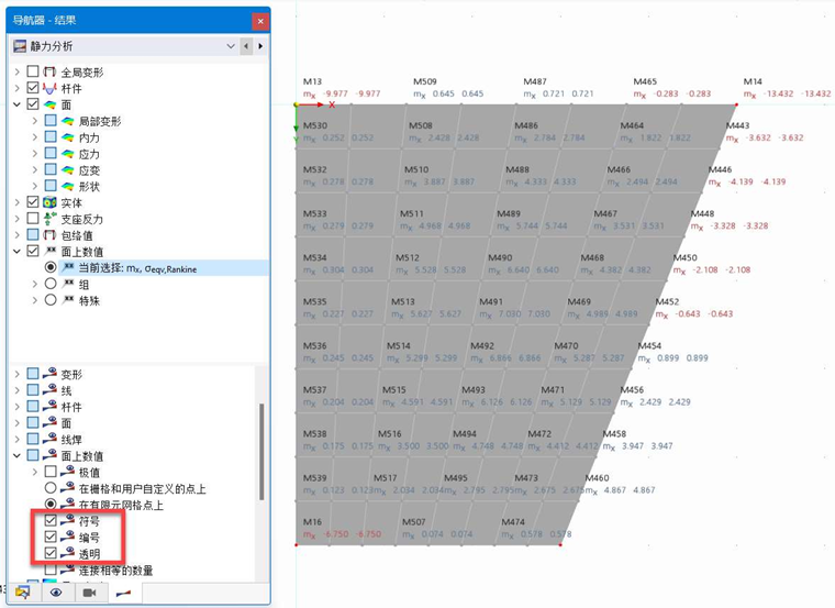 带符号和编号显示主弯矩