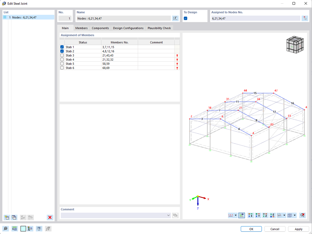 选择用于编辑节点的杆件 | RFEM 6 钢结构节点模块