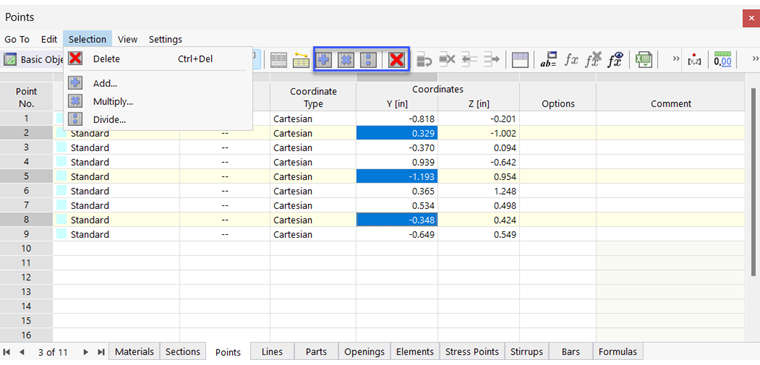 通过菜单和按钮编辑选定的单元格