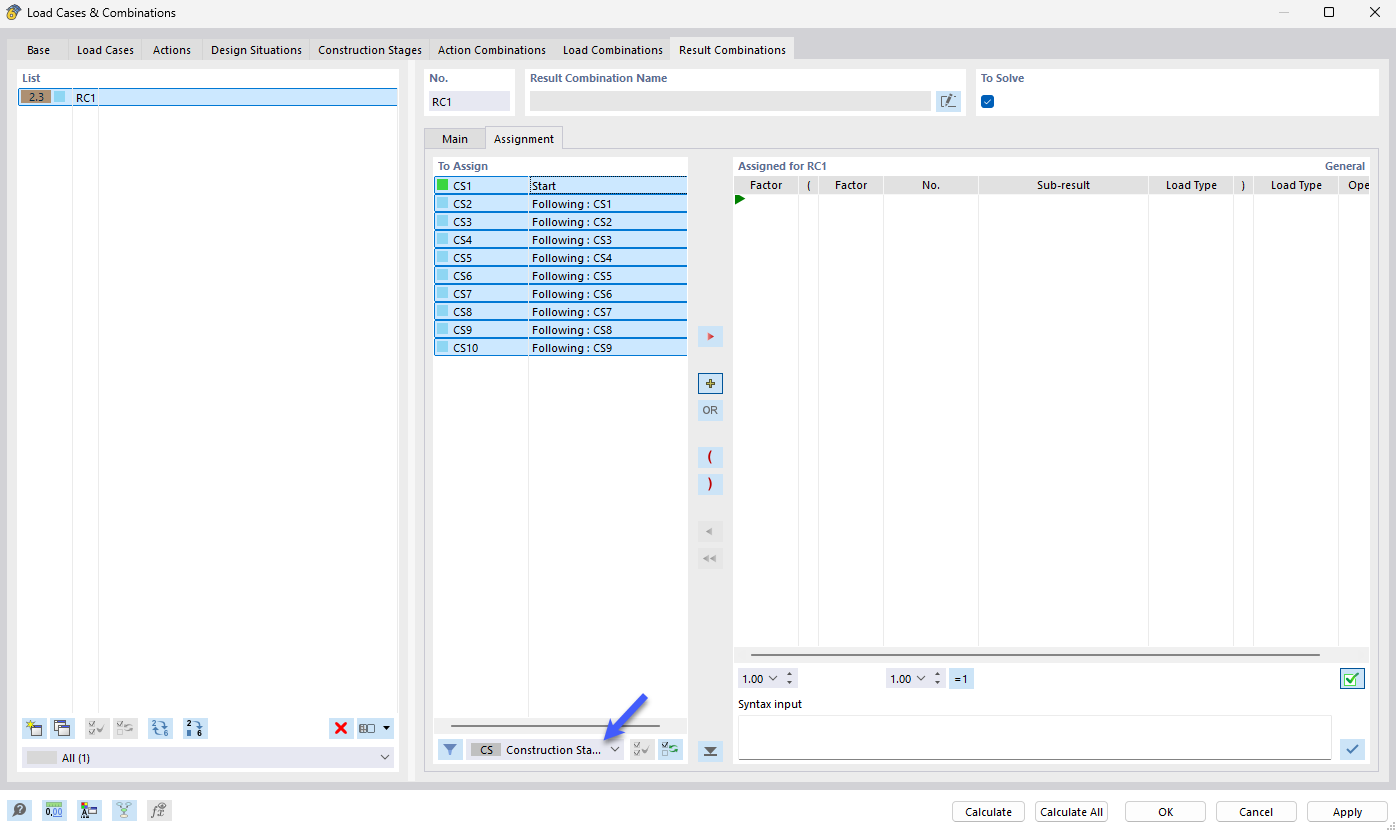 将施工阶段手动组合到结果组合中