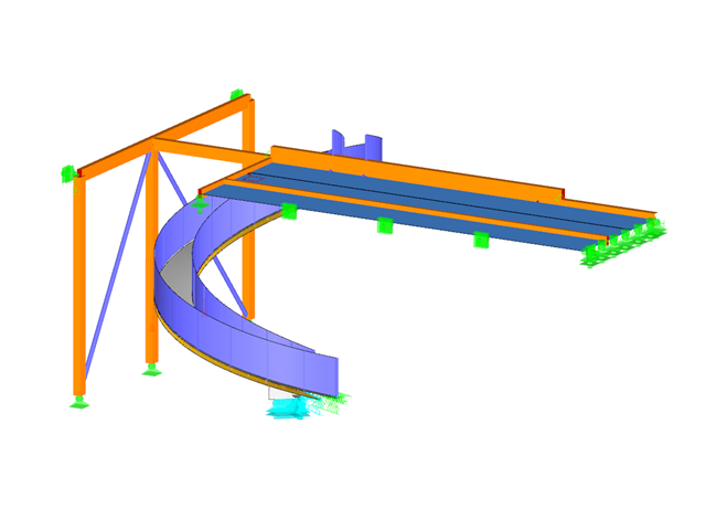 RFEM 中带有下部结构的螺旋楼梯模型 (© StructureCraft)