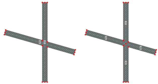 左侧原始（交叉，非连接单元）和右侧结果（连接单元）