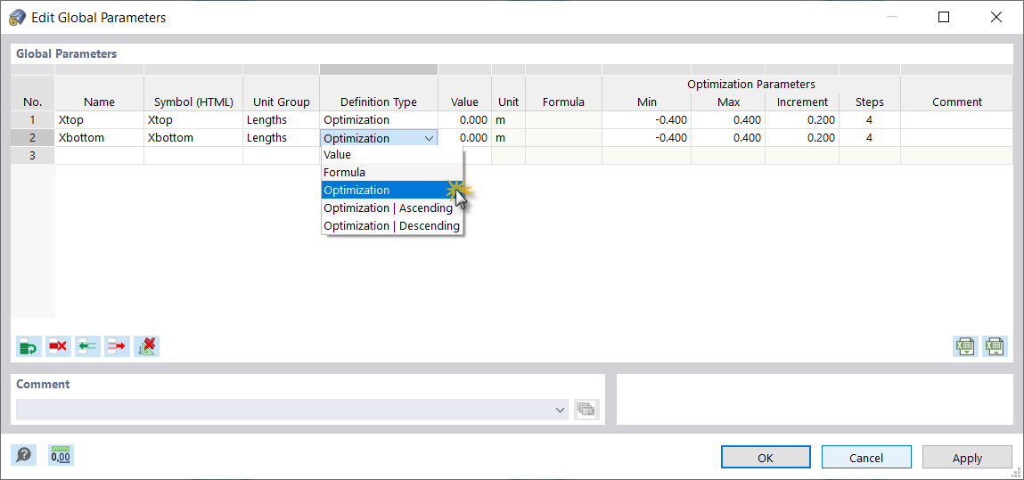 定义类型为 ' 的全局参数 优化 '