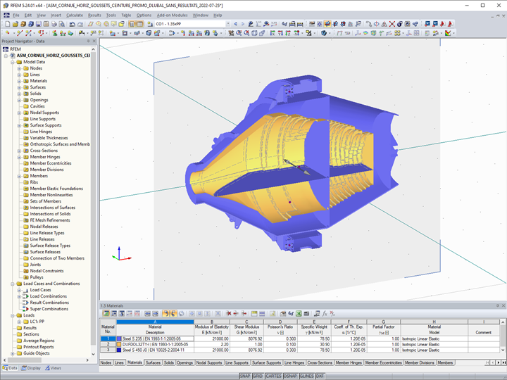 在 RFEM 中蒸馏罐的 3D 模型截面（© ATI COM）