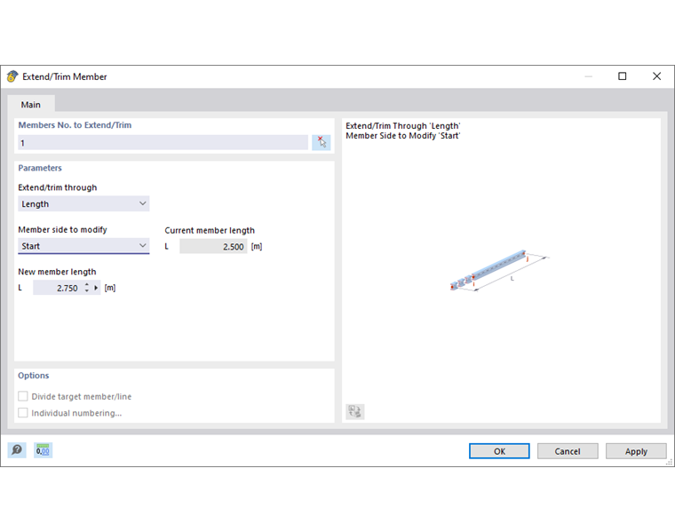 延伸/修剪杆件对话框