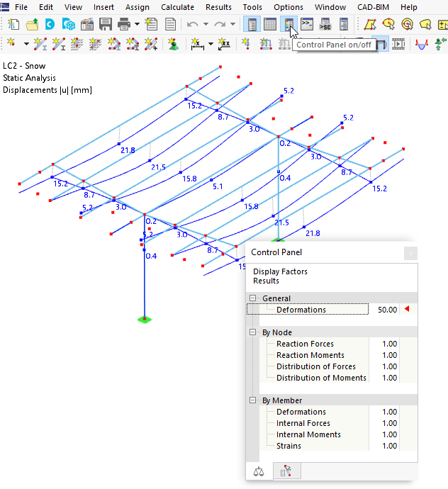 工作窗口中的控制面板和“控制面板开/关”按钮
