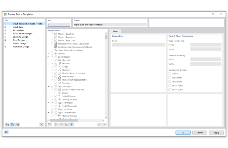 “打印报告模板”对话框