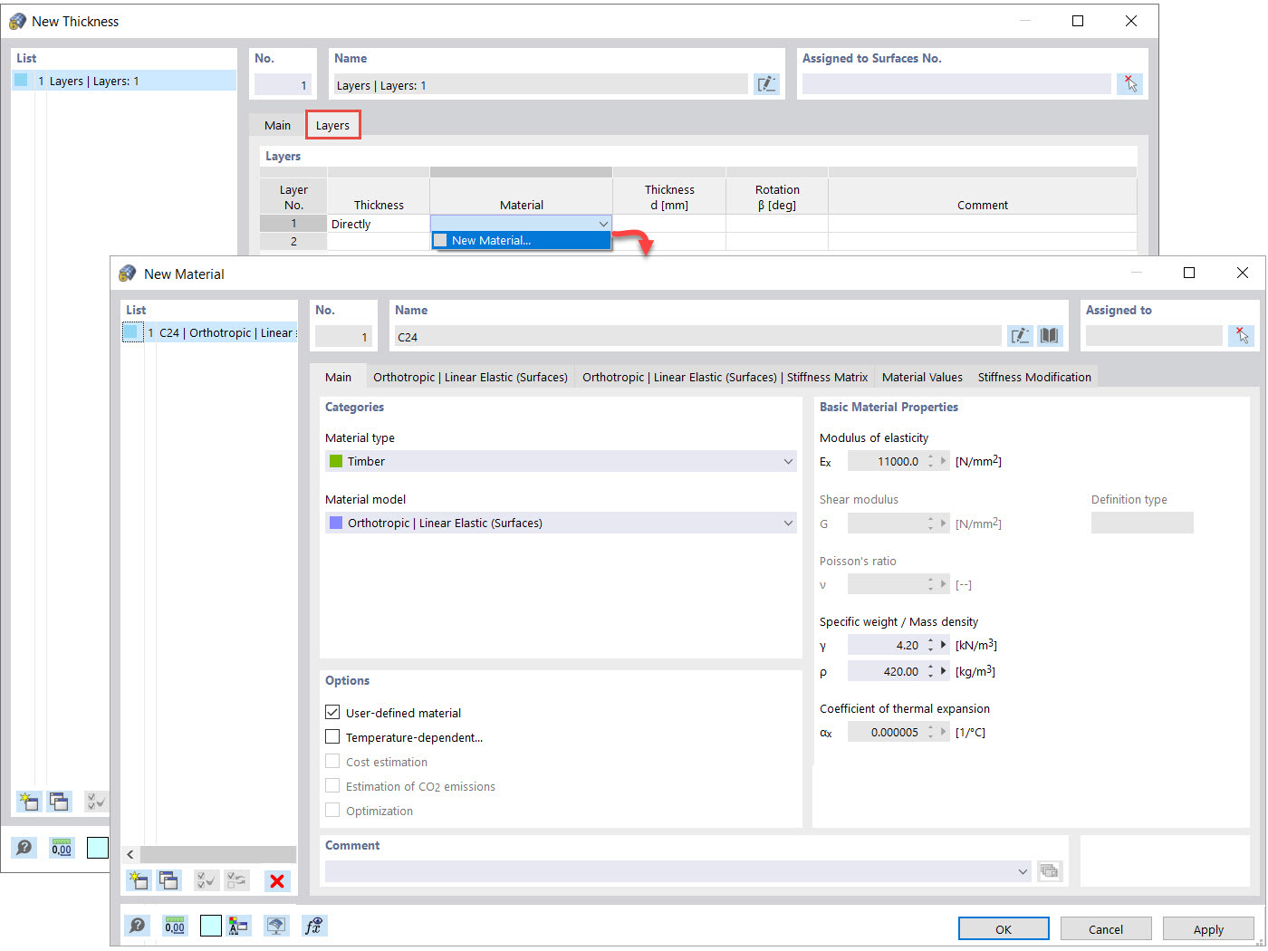 为第一层定义新材料