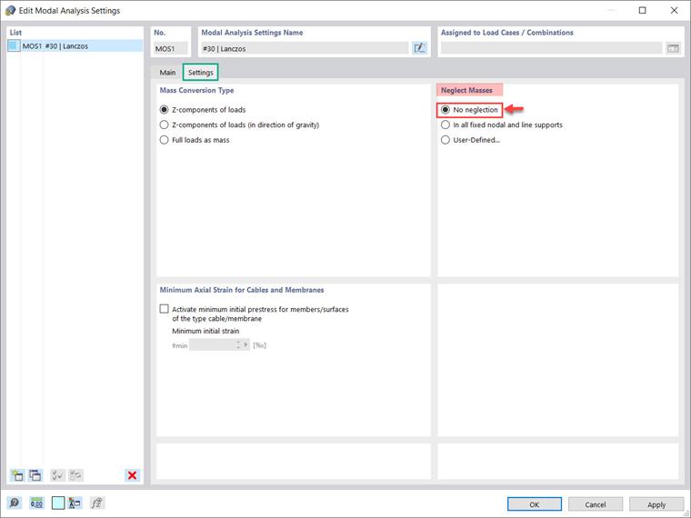 模态分析设置：设置