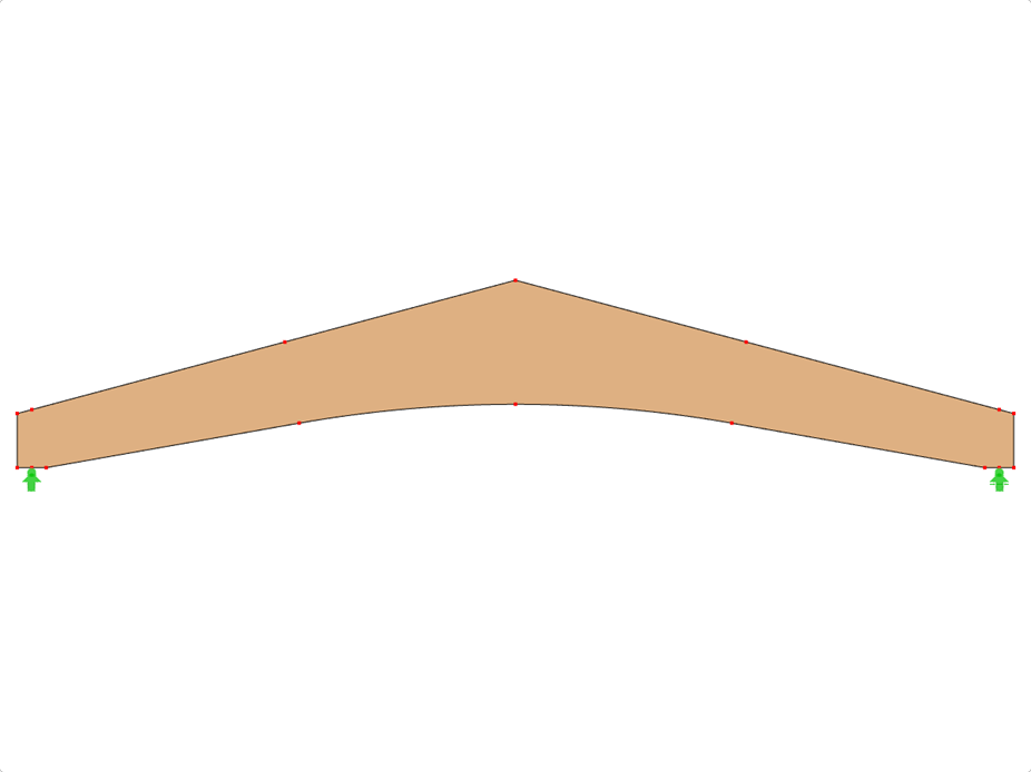 模型 ID 604 | GLB0601 | 层板胶合木梁 | 倾斜的弧形的 | 可变高度 | 对称 | 没有松散屋脊楔块