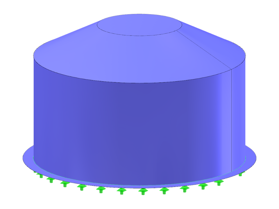 钢筒仓具有圆形底座和截锥形屋顶，适用于工业储存应用。