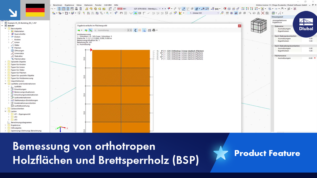 Bemessung von orthotropen Holzflächen und Brettsperrholz in der Strukturplanung.