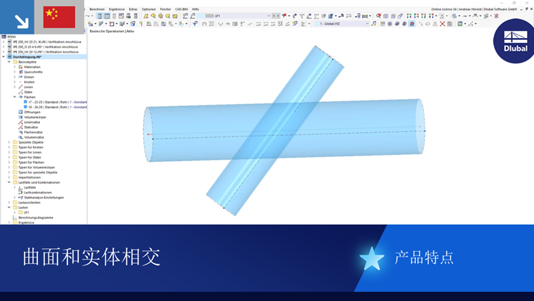 Intersektion gekrümmter Oberflächen mit volumetrischen Strukturen in einer statischen Analyseumgebung.