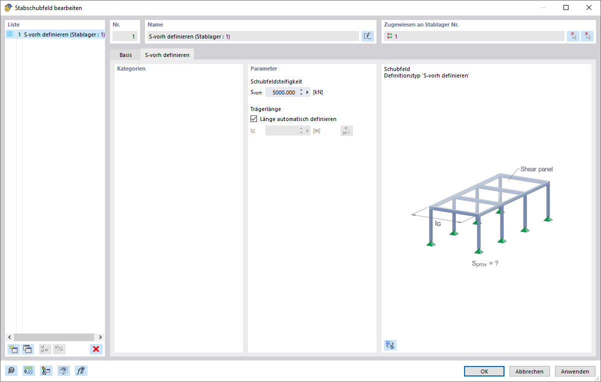 '杆件子域'对话框，'定义现有的 S'选项卡