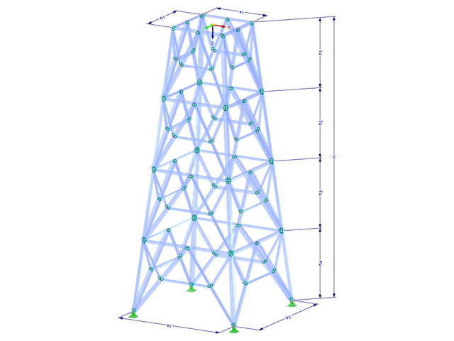 型号 002194 | TSR053-a | 格构式塔架 | 矩形平面 | 底部（笔直）和中间水平对角线（带参数）