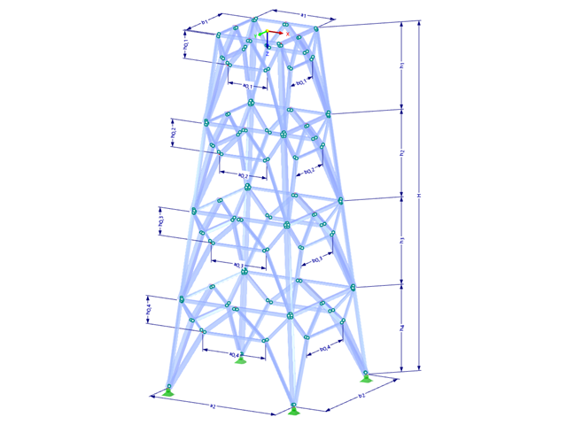 型号 002226 | TSR053-b | 格构式塔架 | 矩形平面 | K-对角线底部（多边形）和中间水平面（带参数）