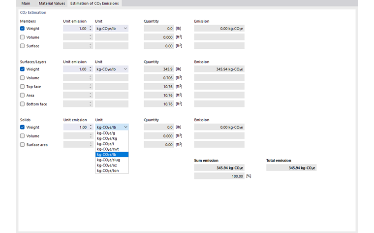 设置材料的单位排放量和单位