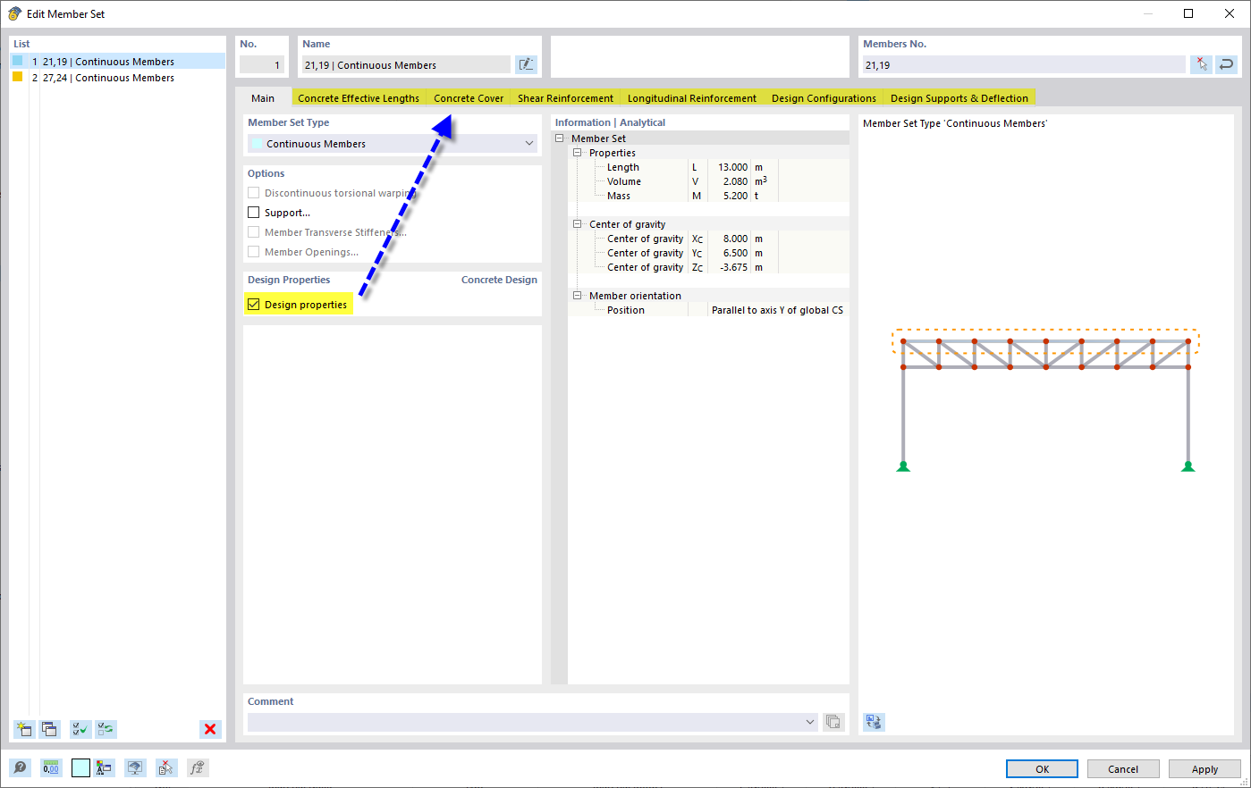 激活杆件集的设计属性