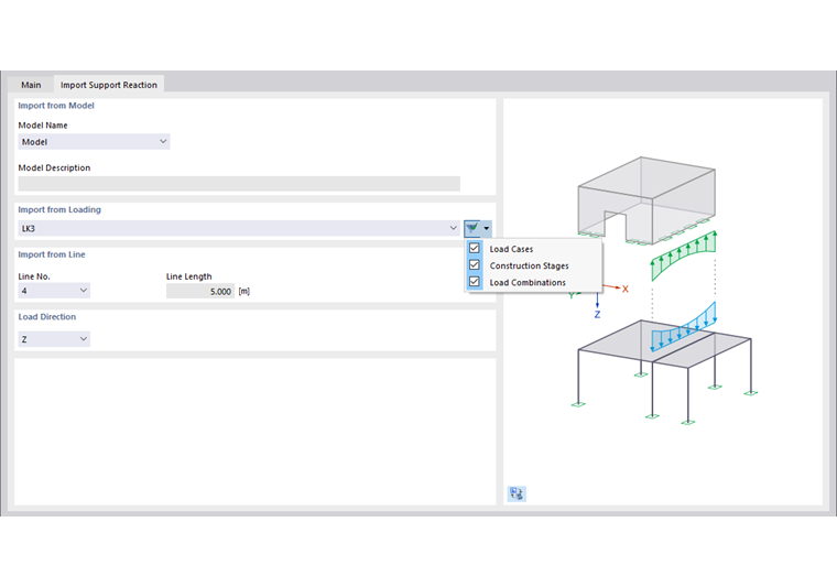 定义模型、荷载和线以导入支座反力
