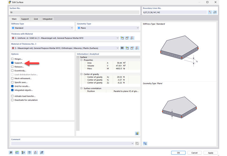 建筑应用中激活面支座的符号表示