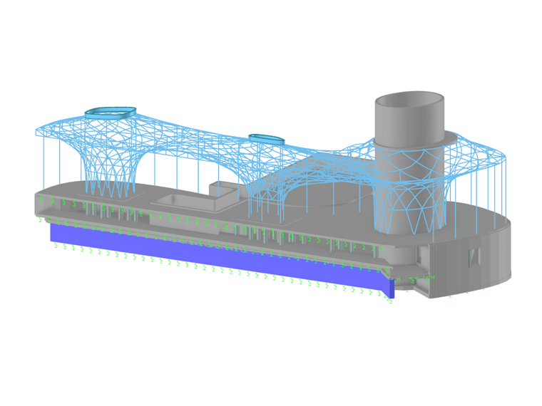 室外和室内游泳池 AQUAtherm Straubing 的 RFEM 模型 | © Baumruck + Oswald