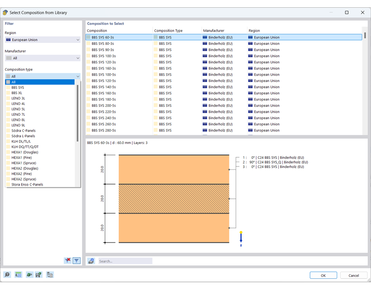 在库中选择层组合