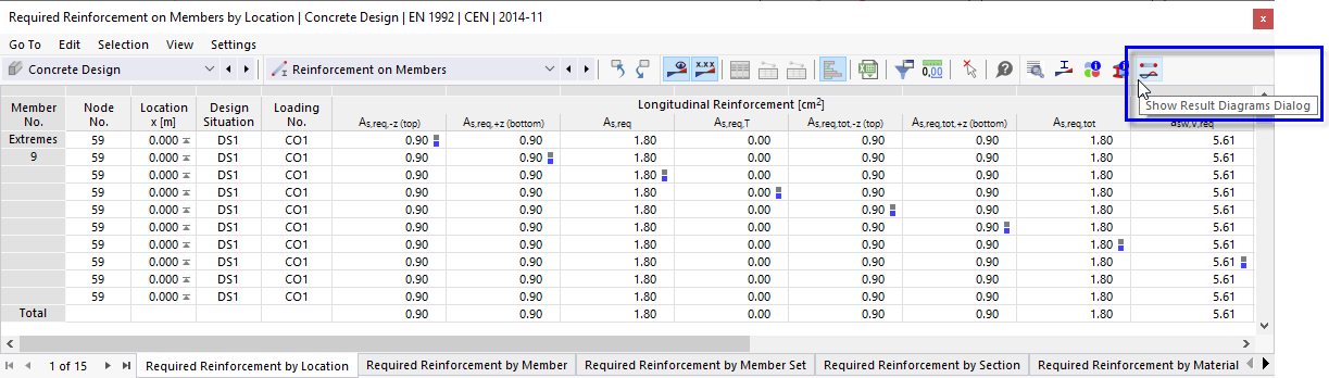 表格工具栏中的“显示结果图”按钮